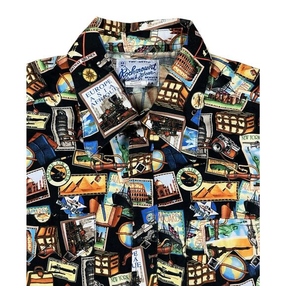 Rockmount Ranch Wear Postage Print Short Sleeve Western Button Shirt Size Small - Picture 3 of 5